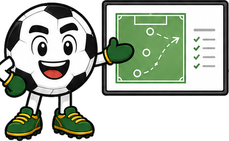 Zen Footy coach mascot pointing at a tactics board